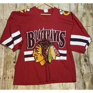 Vintage 1992 Chicago Blackhawks 3/4 Sleeve Shirt Jersey Banned Logo Size Large